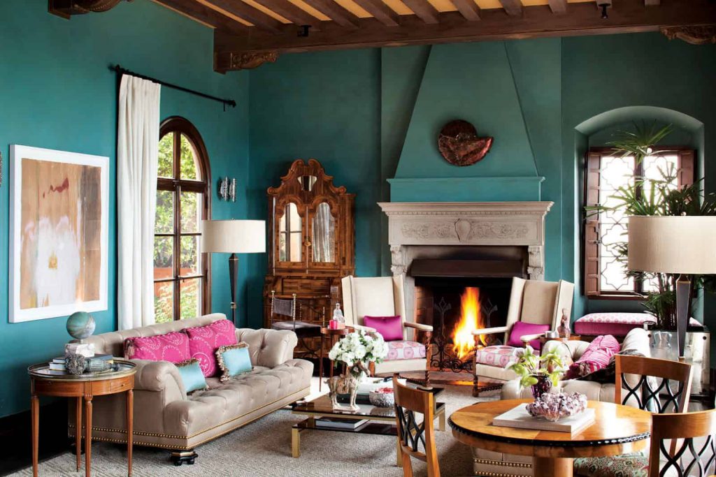 Turquoise parlor room decoration